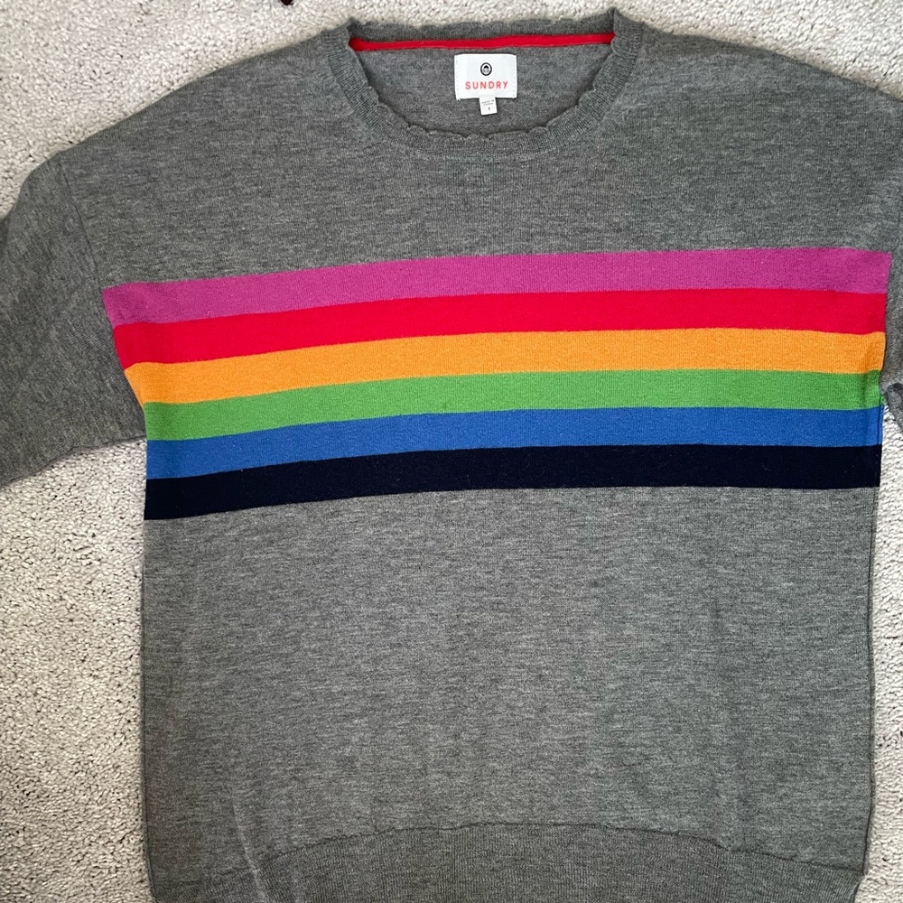 Sundry scallop neck rainbow sweater